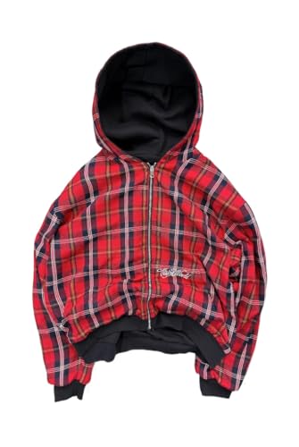 Obenie Men's y2k hoodie, fashionable checkered sportswear, casual jacket