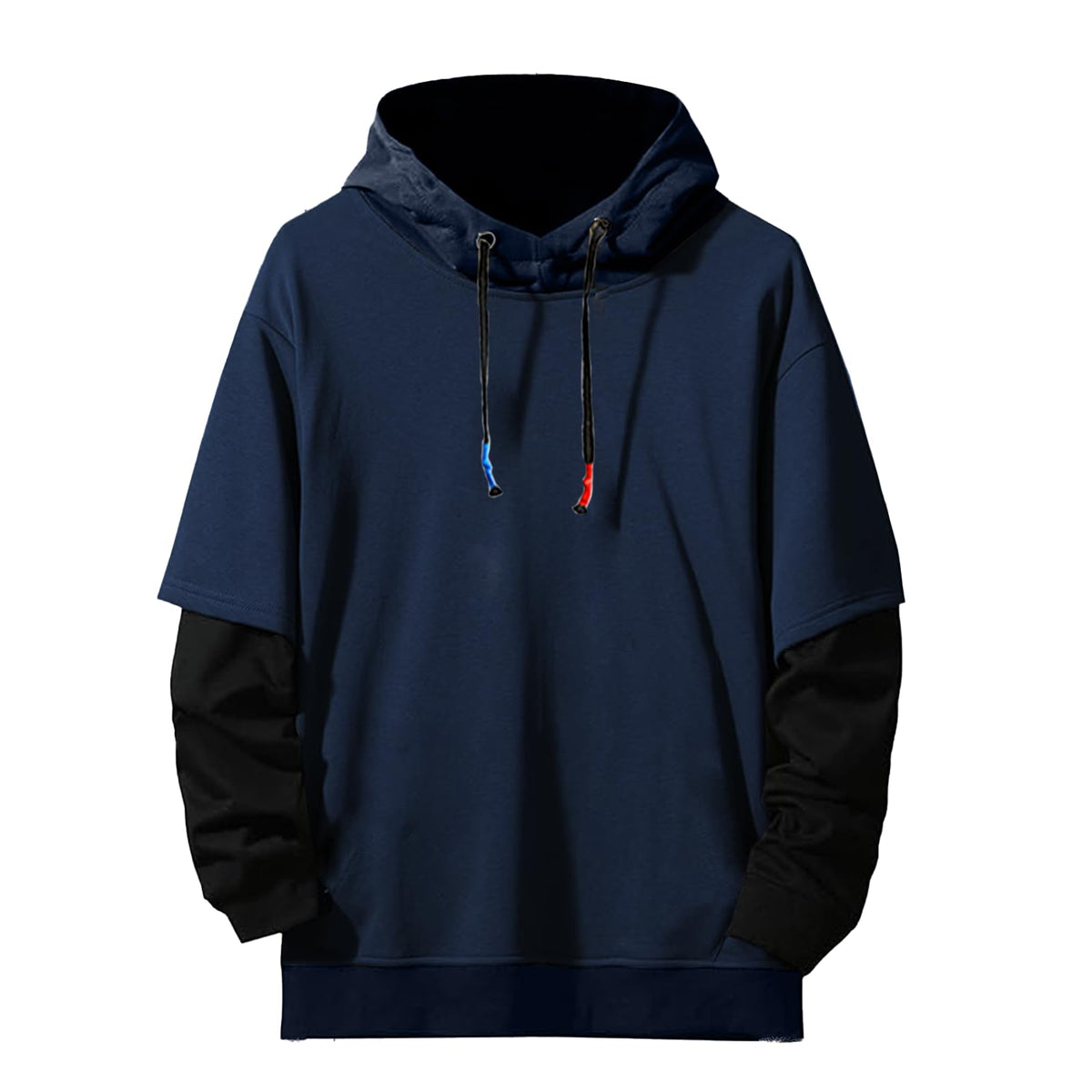 GURUNVANI Fashion Hoodies Men's Color Block Pullover O-Neck Hooded Sweatshirt Patchwork