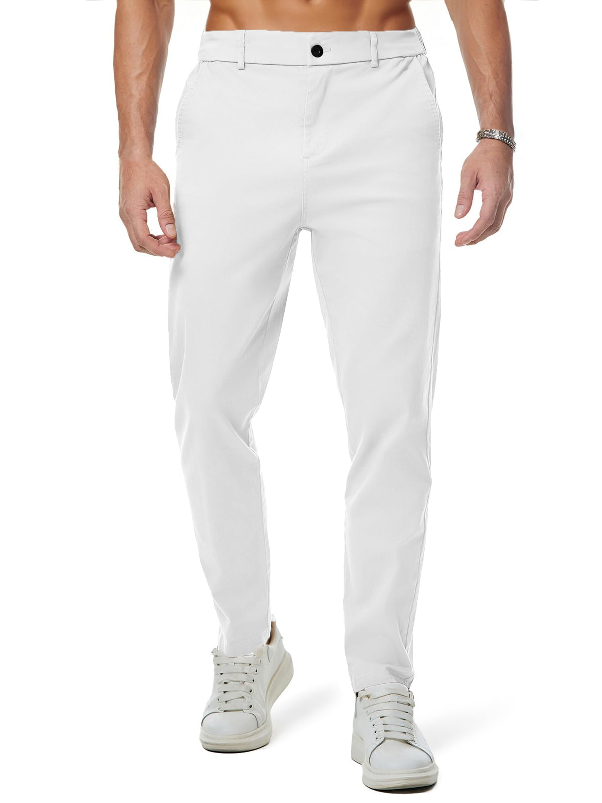 JMIERR Men's Chino Pants Casual Elastic Waist Tapered Golf Trousers