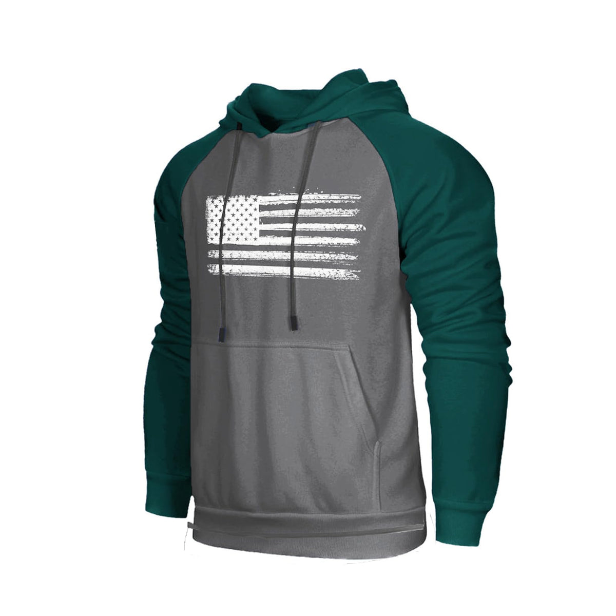 H HYFOL Men's Sweatshirt USA FLAG Patriotic Graphic Polyester Hoodies for Men Pocket Raglan Long Sleeve Sweatshirts