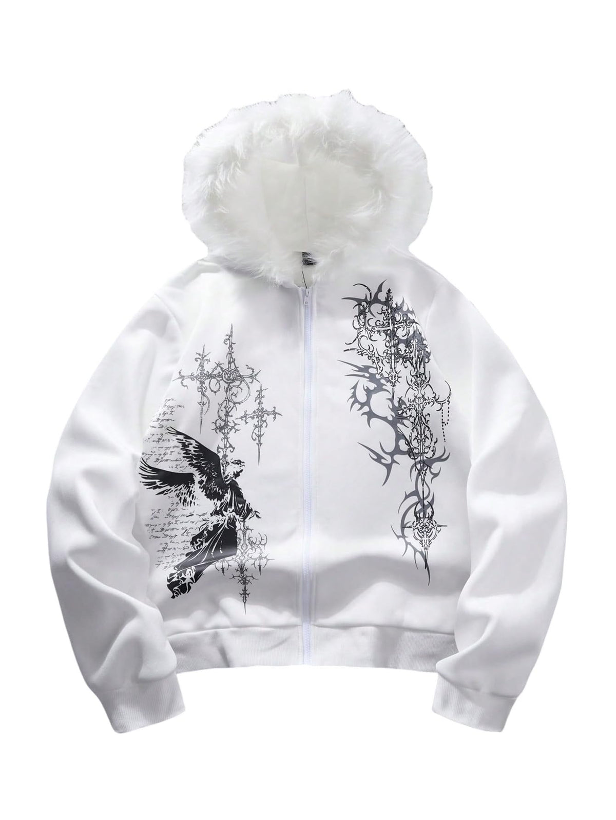 SOLY HUX Men's Y2K Grunge Zip Up Gothic Hoodie with Fur Hood
