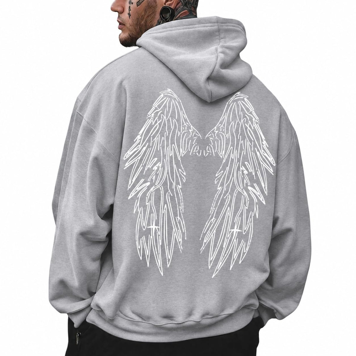 Mens Graphic Hoodies Streetwear Vintage Pullover Y2K Gothic Sweatshirts Angel Wings Casual Sweatshirt