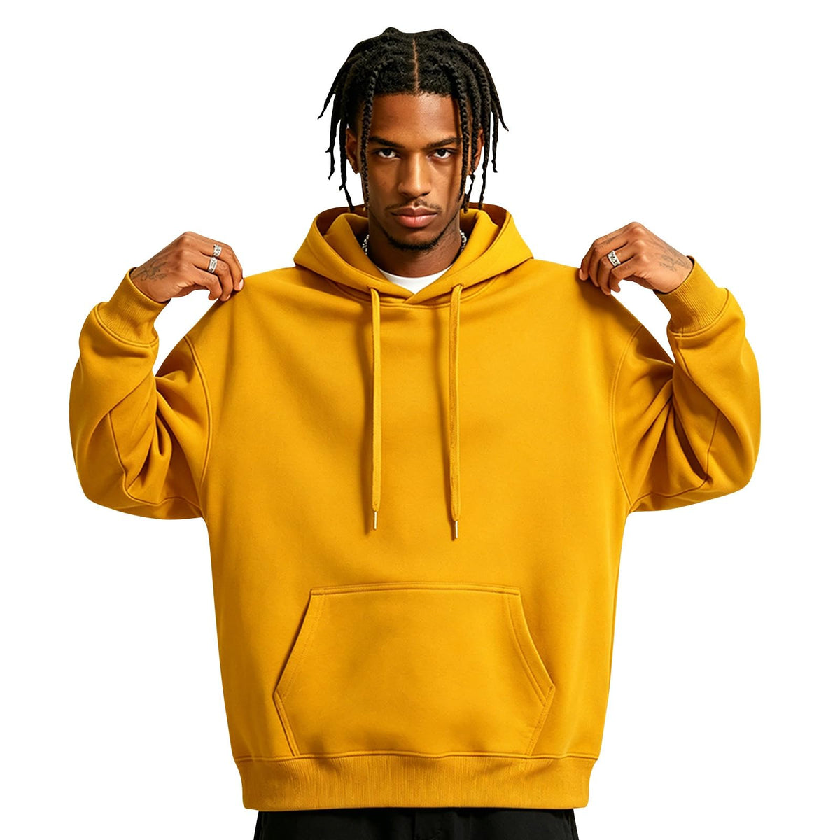 Fleece Hoodie Men Oversized Fall Sweatshirt Winter Cozy Tall Hooded Collar Drawstring Pullover With Pockets