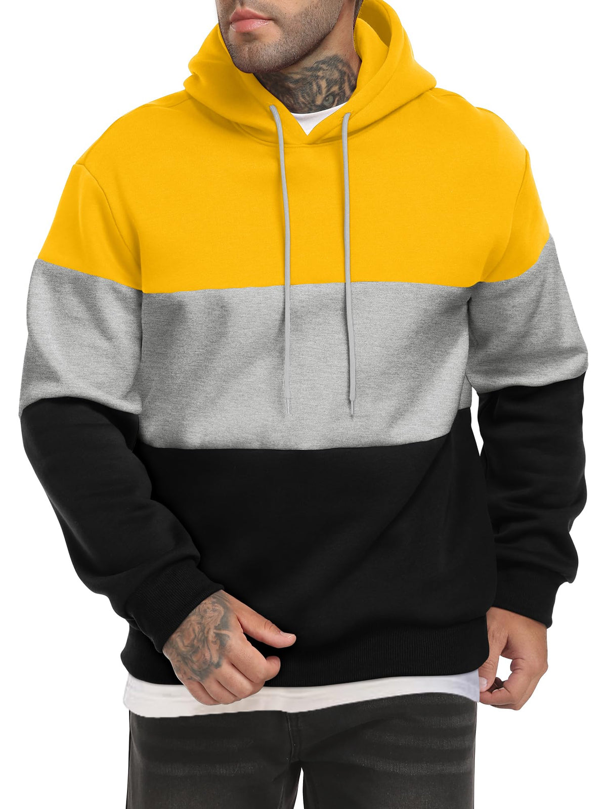 Men's Color Block Hoodies Long Sleeve Hooded Sweatshirt Pullover