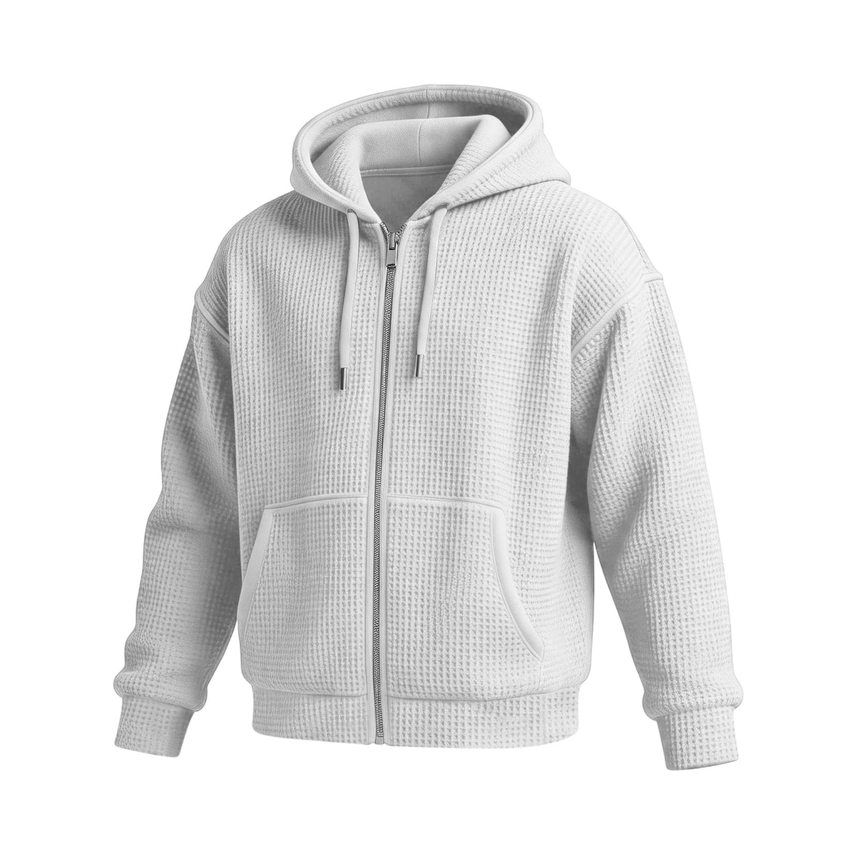 Waffle Knit Hoodies for Men Full Zip Sweatshirt Hooded Cardigan with Pocket Loose Fit Drawstring Athletic Jackets
