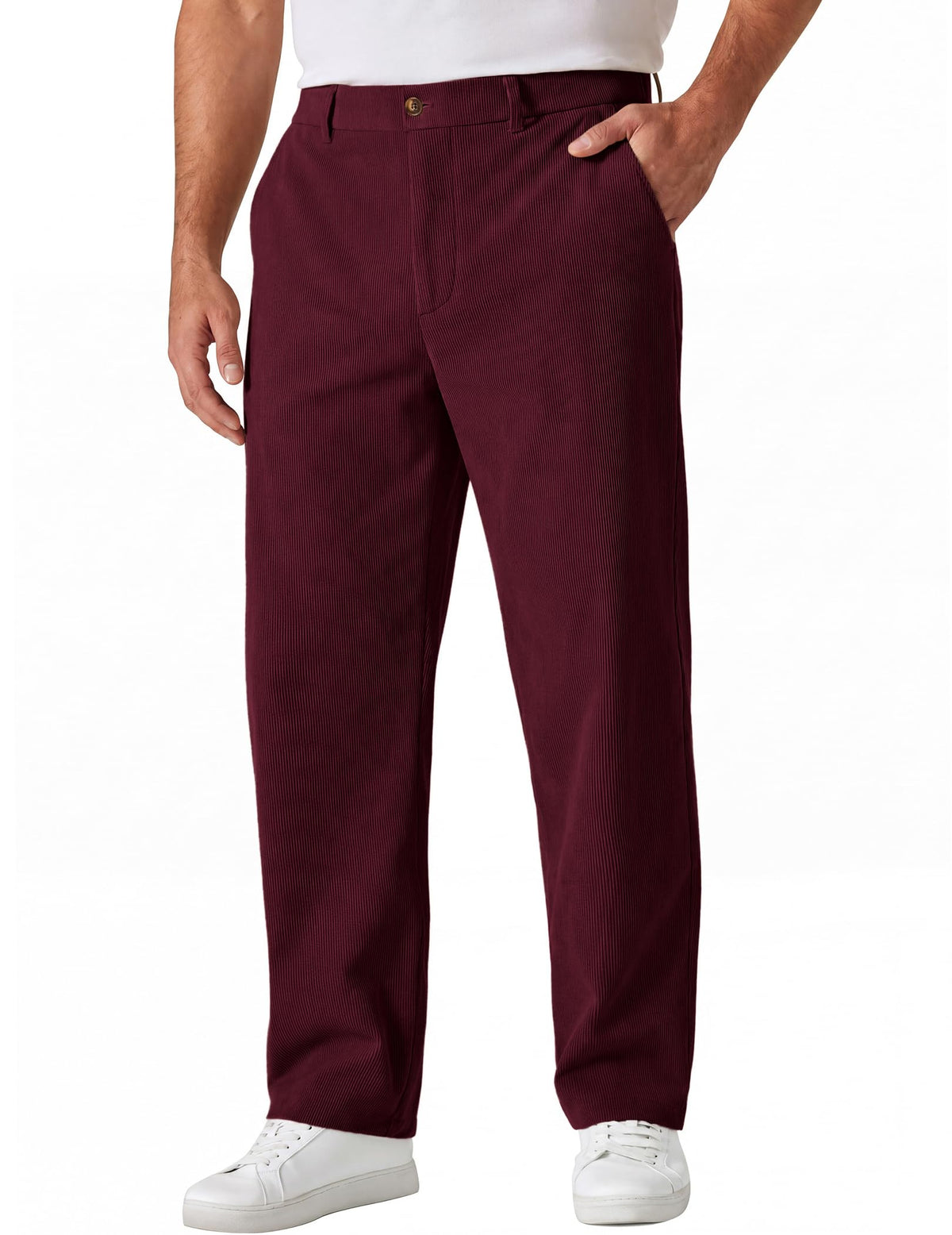 COOFANDY Men's Corduroy Pant Straight Fit Flat Front Casual Dress Slacks