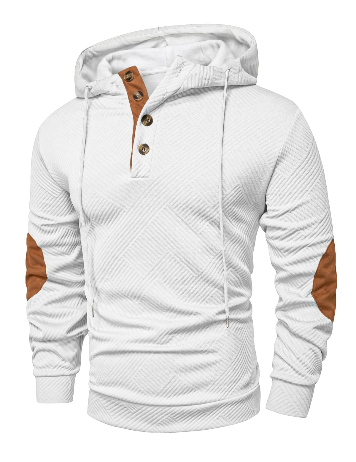 JMIERR Men's Cotton Textured Vintage Quarter-Button Casual Henley Hoodie