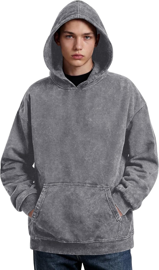 Oversized Hoodies For Men Acid Wash Sweatshirt Vintage Cotton Pullover Tops