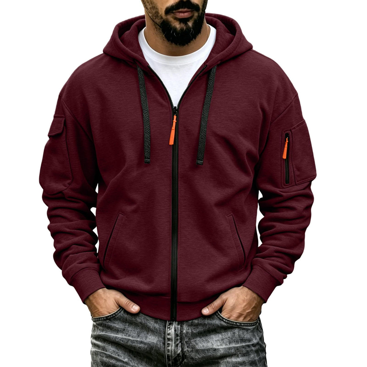 Mens Tactical Hoodie Zip Up Oversized Fashion Sweatshirt