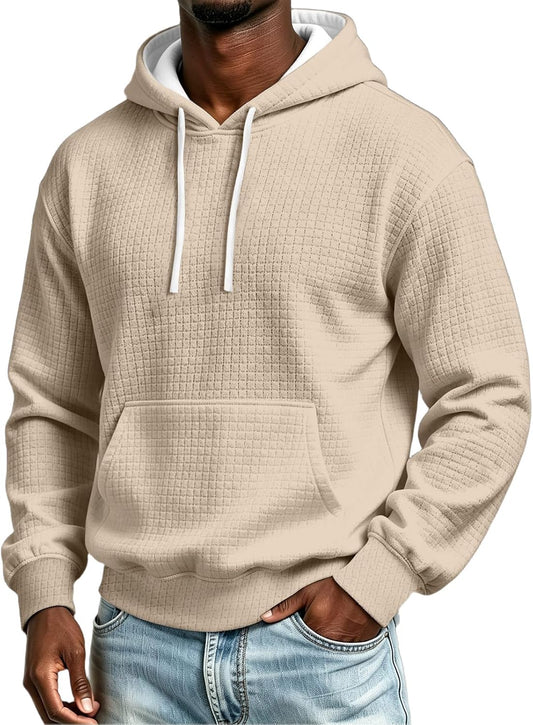 Men's Hoodie Pullover Fleece Waffle Sweatshirts Casual Plus Size Hoodie