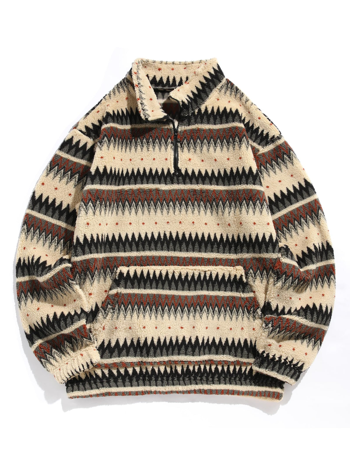 ZAFUL Men 1/4 Zipper Ethnic Aztec Fleece Unisex Winter Sweatshirt Tops 2026