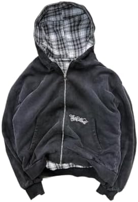 Obenie Men's y2k hoodie, fashionable checkered sportswear, casual jacket
