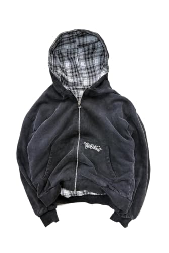 Obenie Men's y2k hoodie, fashionable checkered sportswear, casual jacket