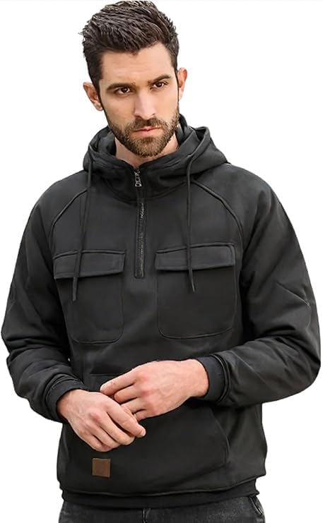 Cargo Hoodies for Men Tactical Sweatshirt Quarter Zip Cargo Pullover Hoodies Workout Gym Men Fashion Outdoor Hoodie