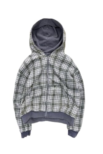 Obenie Men's y2k hoodie, fashionable checkered sportswear, casual jacket