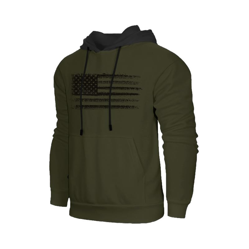 H HYFOL Men's Sweatshirt USA FLAG Patriotic Graphic Polyester Hoodies for Men Pocket Raglan Long Sleeve Sweatshirts
