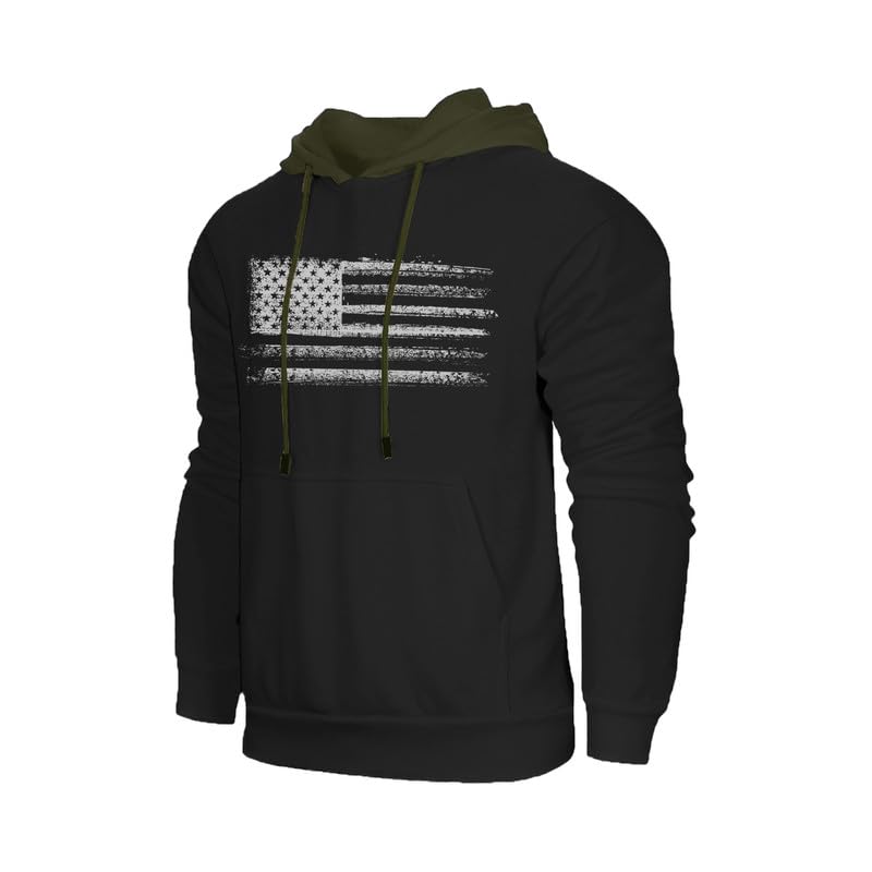 H HYFOL Men's Sweatshirt USA FLAG Patriotic Graphic Polyester Hoodies for Men Pocket Raglan Long Sleeve Sweatshirts