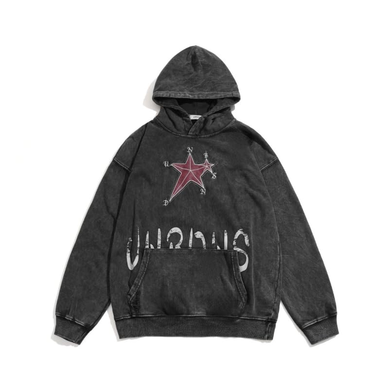 Obenie Retro Y2K Hoodie Gothic Casual Alphabet Blast Print Pattern Skull Fashion Hoodie Men Harajuku Men Clothing