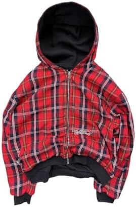 Obenie Men's y2k hoodie, fashionable checkered sportswear, casual jacket