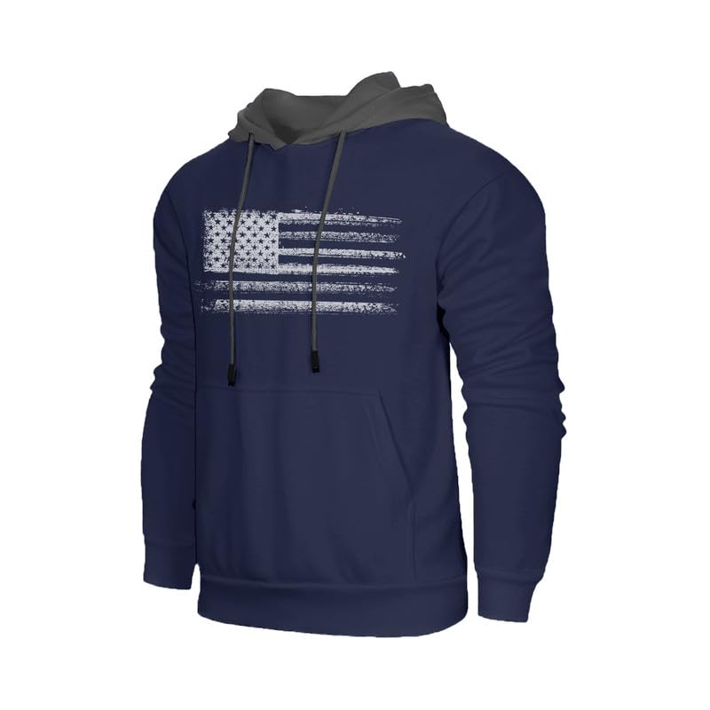 H HYFOL Men's Sweatshirt USA FLAG Patriotic Graphic Polyester Hoodies for Men Pocket Raglan Long Sleeve Sweatshirts