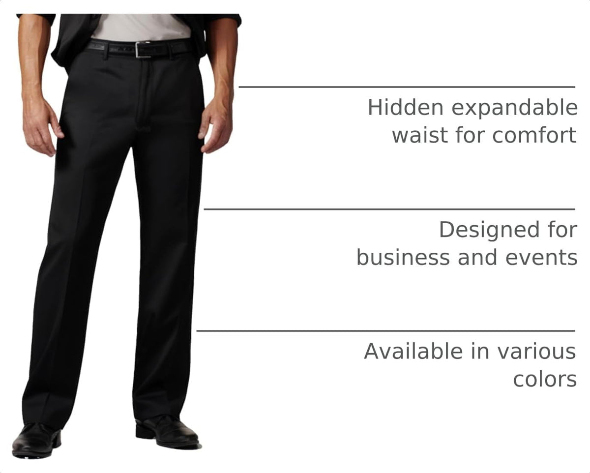 Men's Cozy Hidden Expandable Waist Dress Pants | Premium Stretch Texture Weave Work to Weekend Pants
