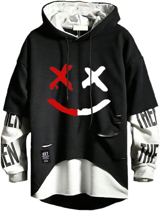 DUDHUH Mens Hoodie Fashion Pullover Letter Print Tracksuit Techwear Casual Coat Hip-Hop Sweatshirt