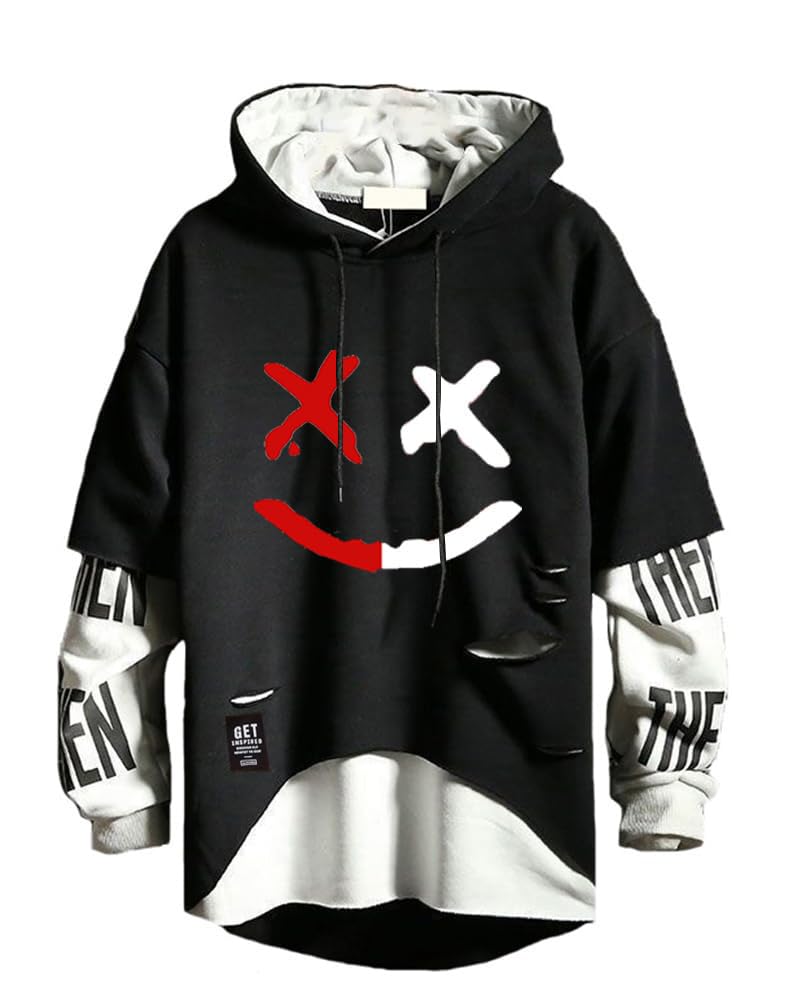 DUDHUH Mens Hoodie Fashion Pullover Letter Print Tracksuit Techwear Casual Coat Hip-Hop Sweatshirt
