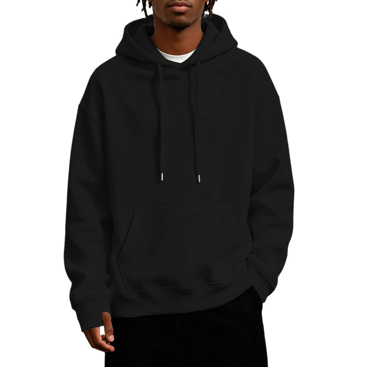 Mens Hoodies Fleece-Lined Long Sleeve Pullover Warm Fall Winter Sweatshirt