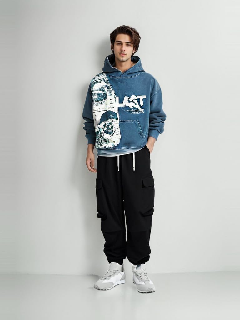Obenie Retro Y2K Hoodie Gothic Casual Alphabet Blast Print Pattern Skull Fashion Hoodie Men Harajuku Men Clothing