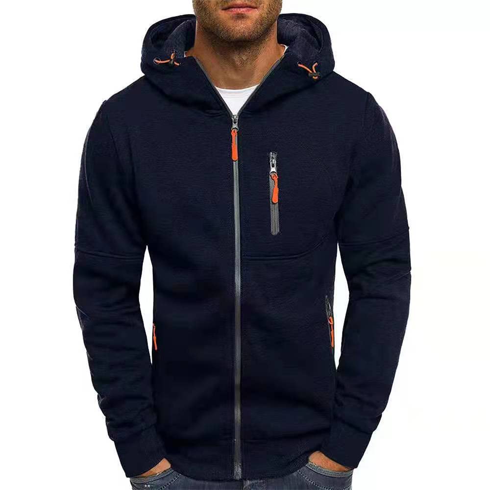 Men Hoodies Casual Hoodies for Men with Zip Pockets Full Zip Long Sleeve Sweatshirt Sports Hooded Jacket