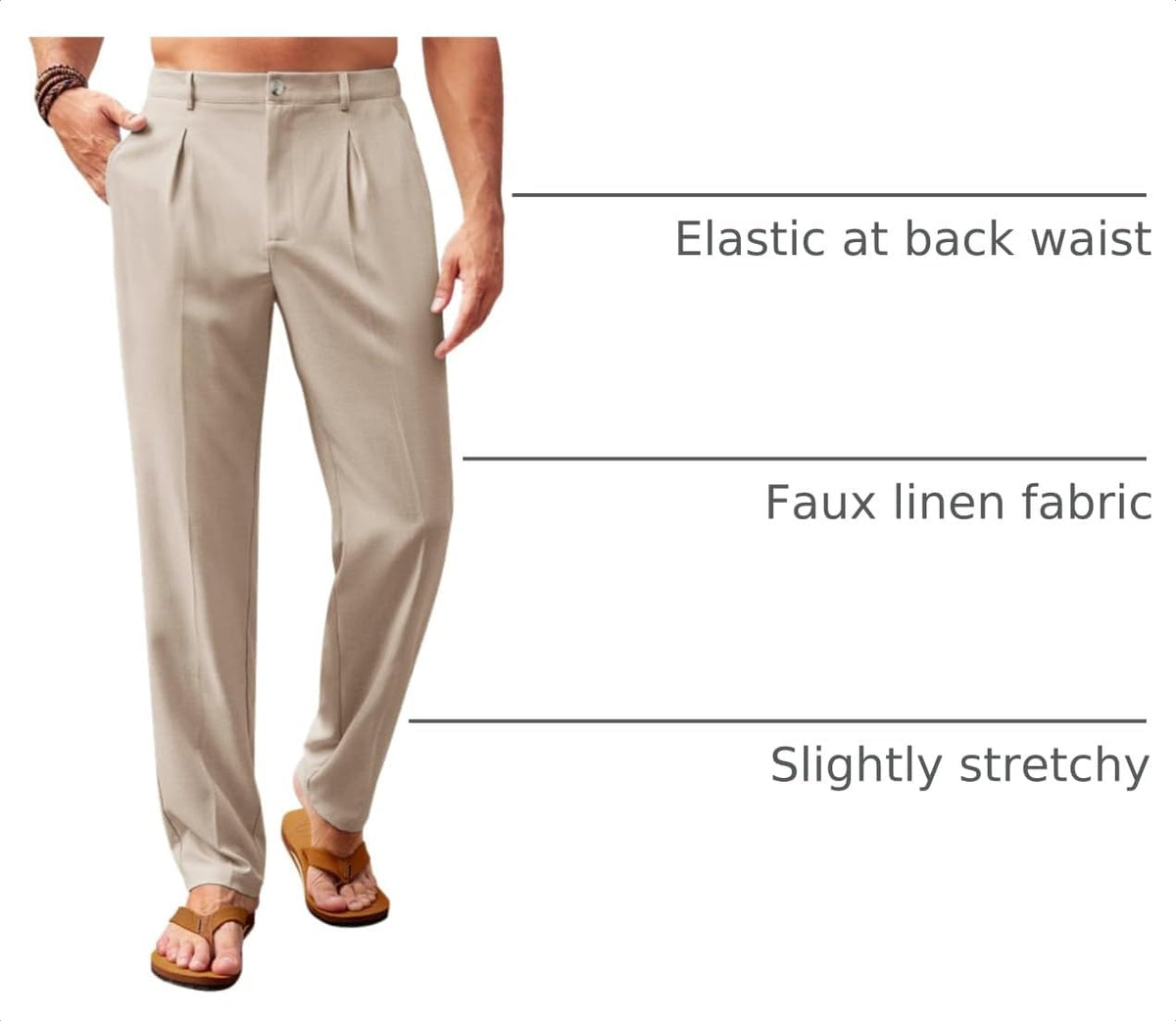 Runcati Mens Casual Pants Elastic Waist Lightweight Loose Pleated Slacks
