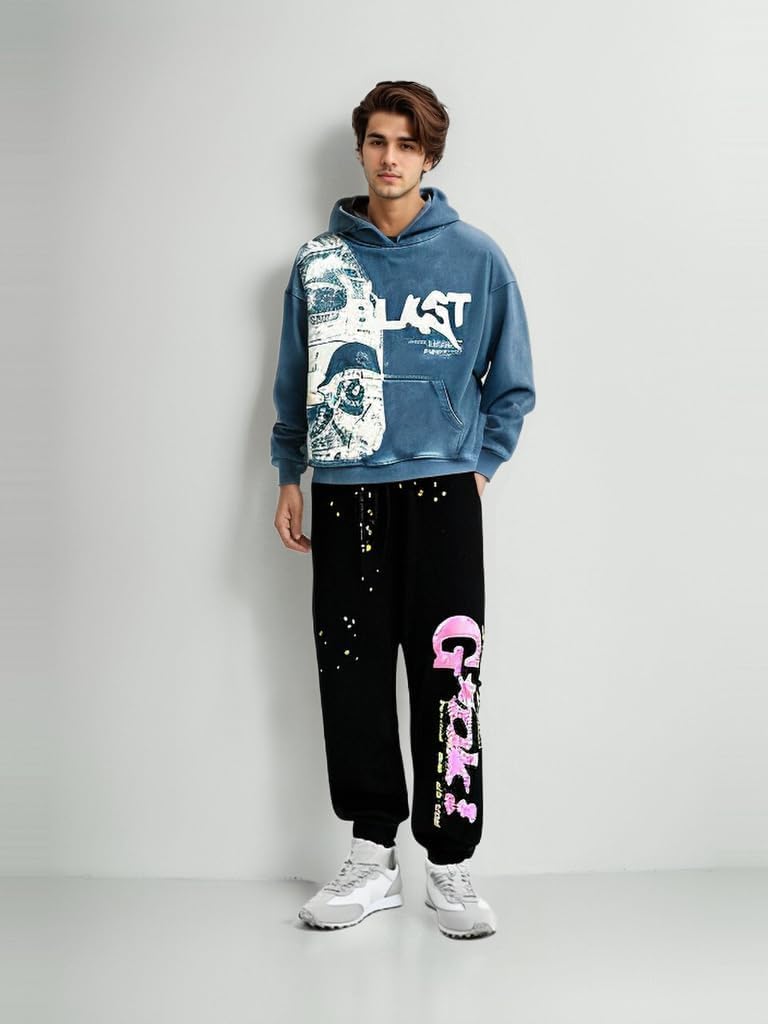 Obenie Retro Y2K Hoodie Gothic Casual Alphabet Blast Print Pattern Skull Fashion Hoodie Men Harajuku Men Clothing