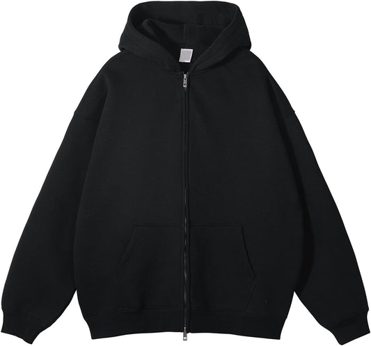 Mens Heavyweight Fleece Zip Up Hoodie Oversized Hooded Sweatshirts