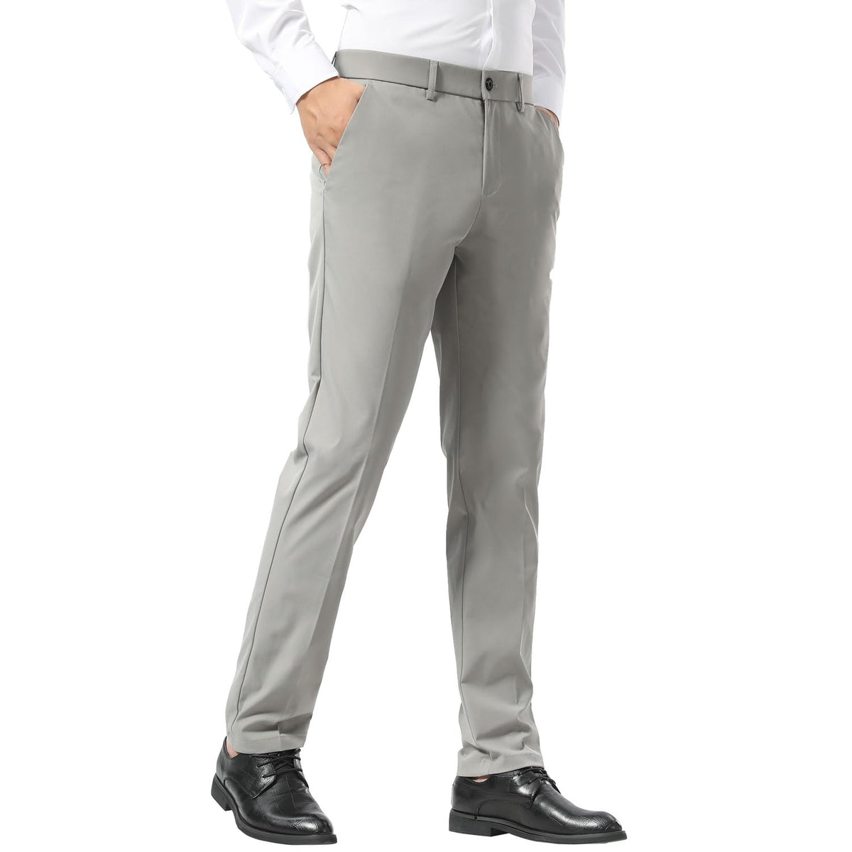 Plaid&Plain Men's Slim Fit Dress Pants Stretch Khaki Pants Wrinkle Free