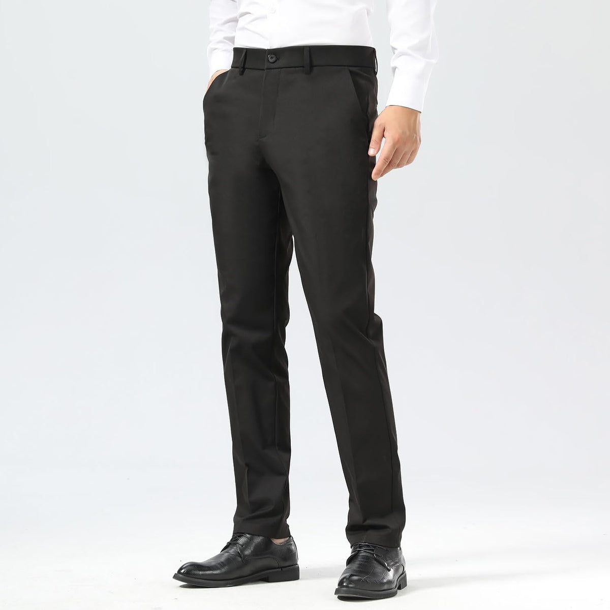 Plaid&Plain Men's Slim Fit Dress Pants Stretch Khaki Pants Wrinkle Free