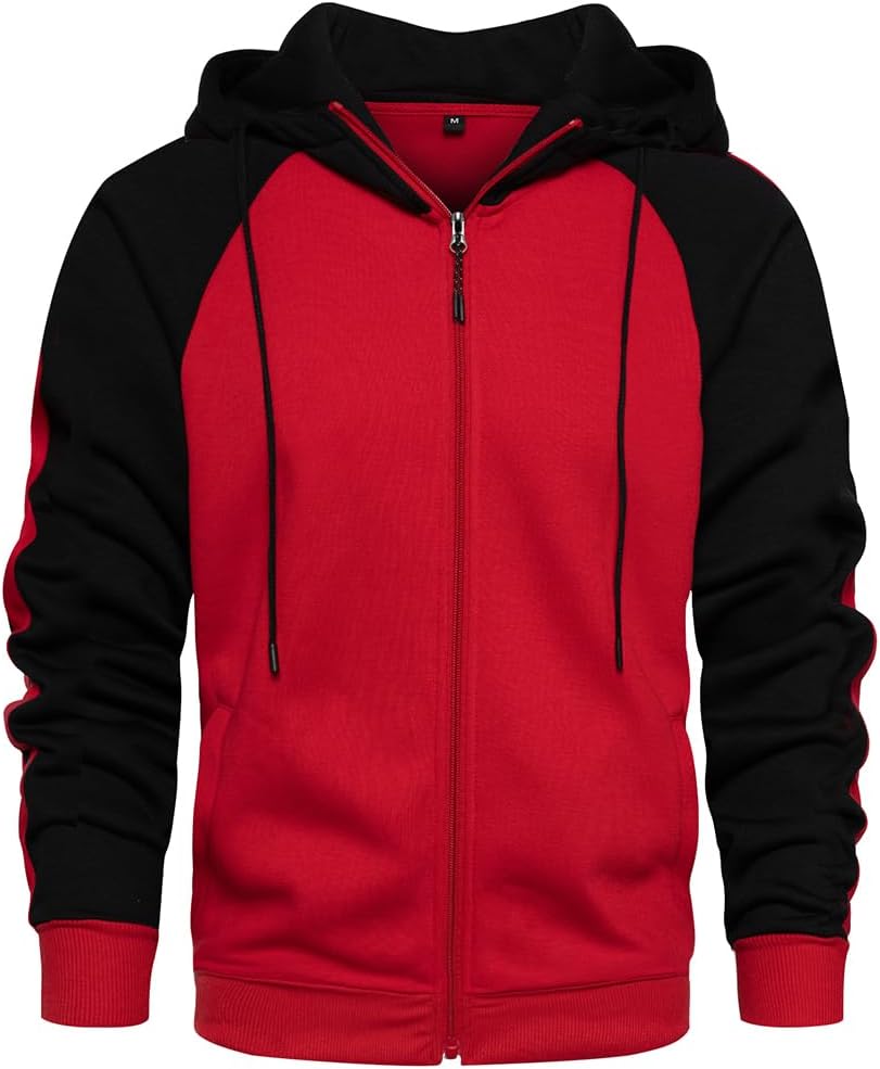 AOTORR Men's Zip Up Hoodie Color Block Long Sleeve Casual Sweatshirt with Pocket