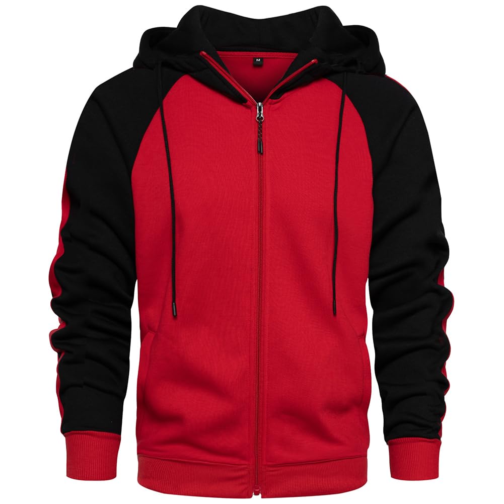 AOTORR Men's Zip Up Hoodie Color Block Long Sleeve Casual Sweatshirt with Pocket