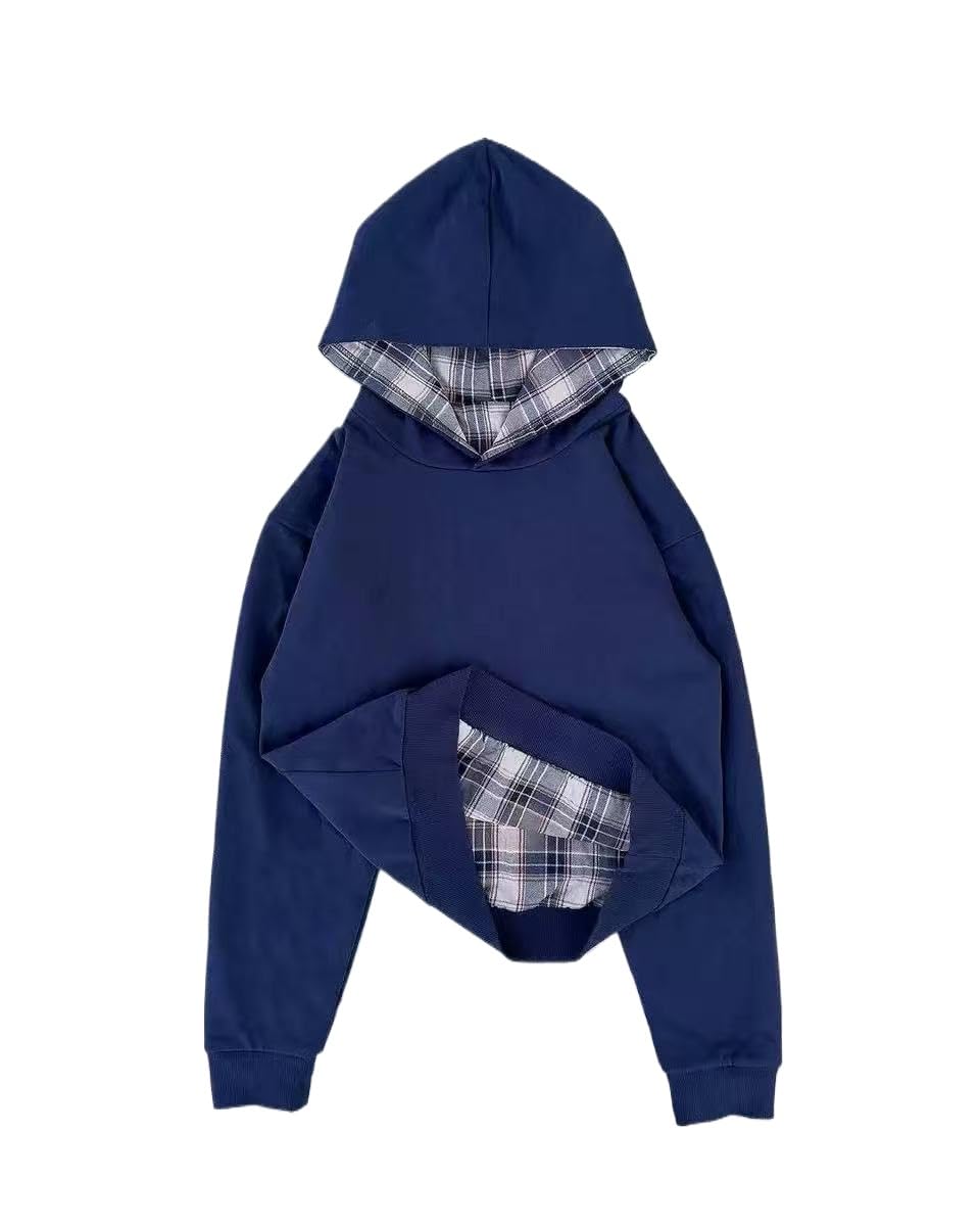 Obenie Men's y2k hoodie, fashionable checkered sportswear, casual jacket