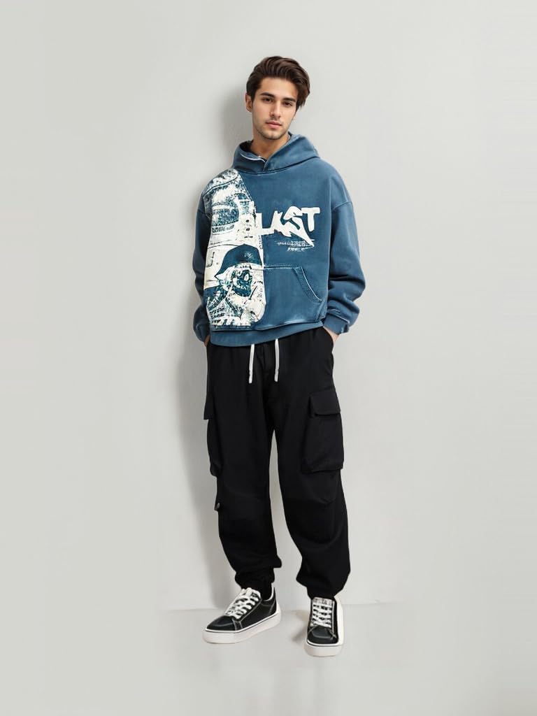 Obenie Retro Y2K Hoodie Gothic Casual Alphabet Blast Print Pattern Skull Fashion Hoodie Men Harajuku Men Clothing