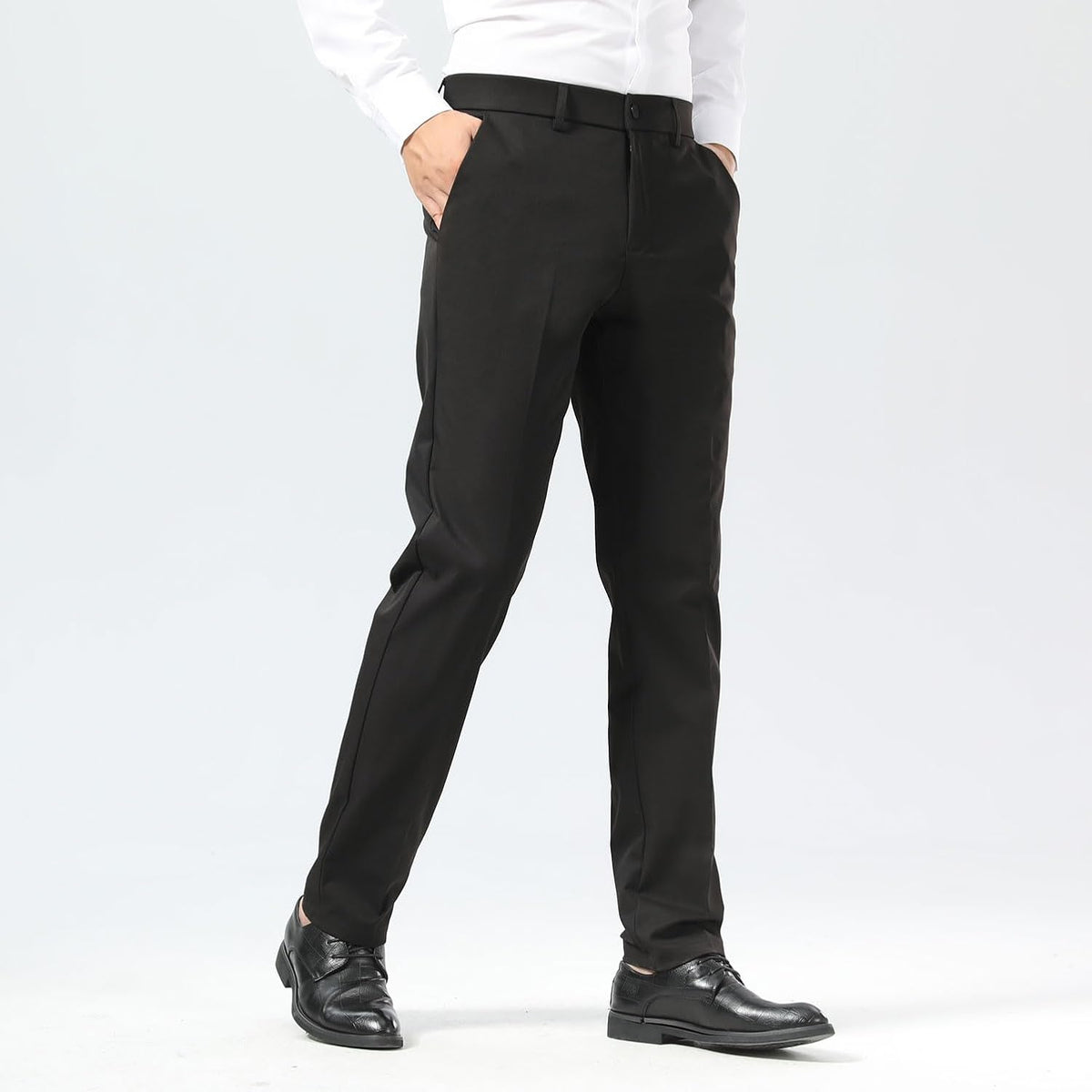 Plaid&Plain Men's Slim Fit Dress Pants Stretch Khaki Pants Wrinkle Free