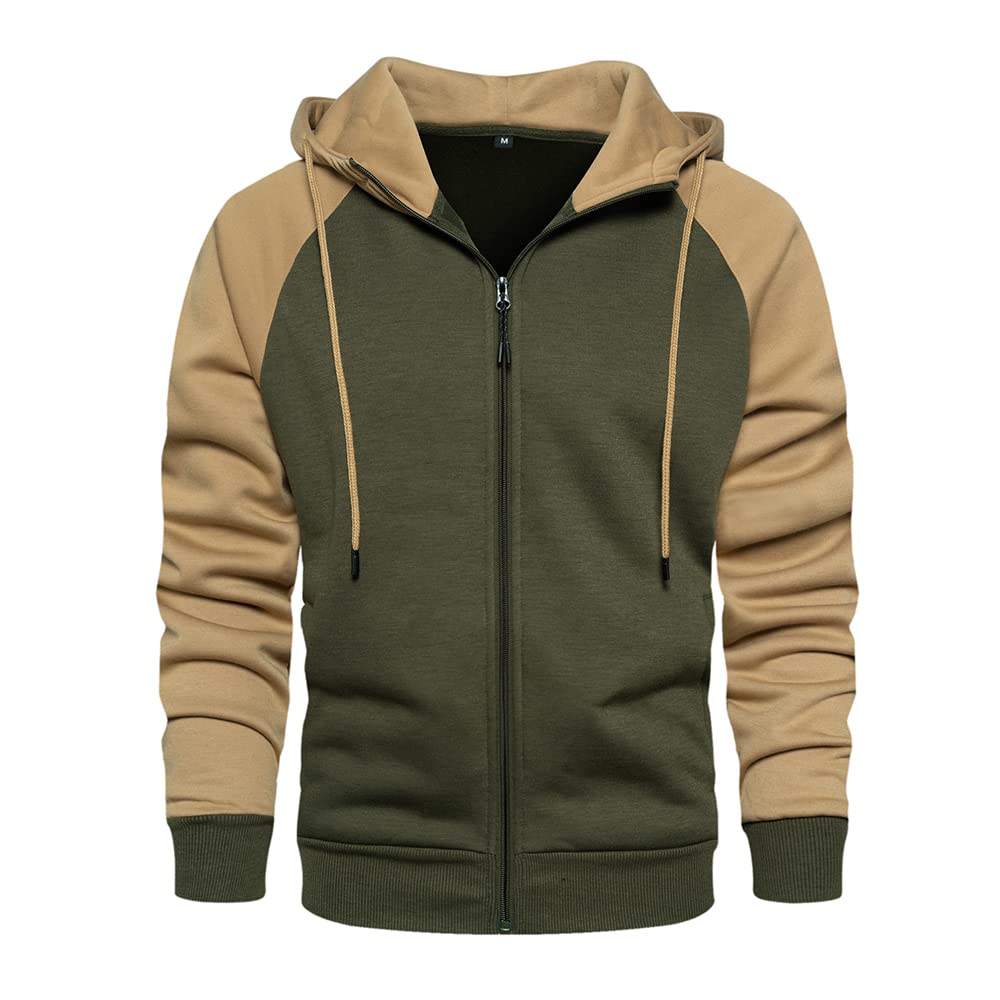AOTORR Men's Zip Up Hoodie Color Block Long Sleeve Casual Sweatshirt with Pocket