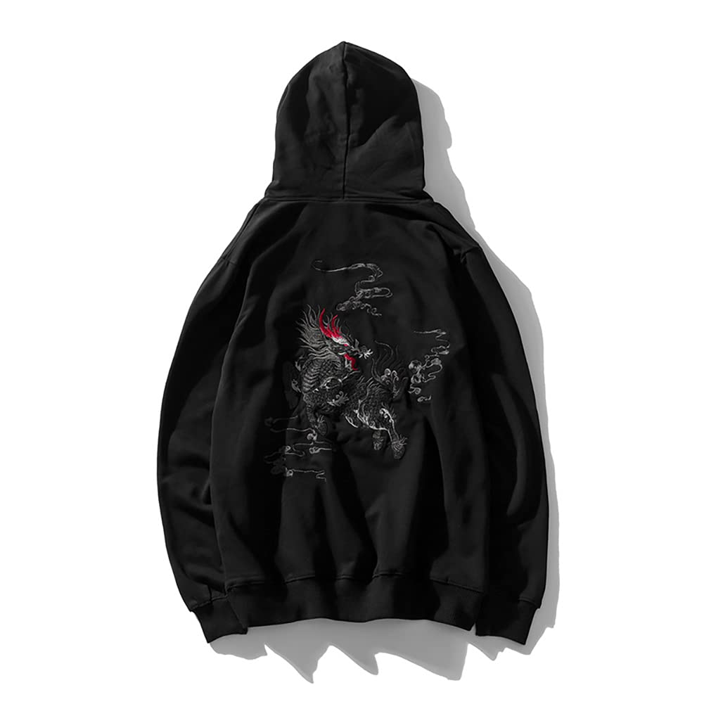 Niepce Inc Streetwear Men's Dragon Embroidered Heavyweight Graphic Hoodies