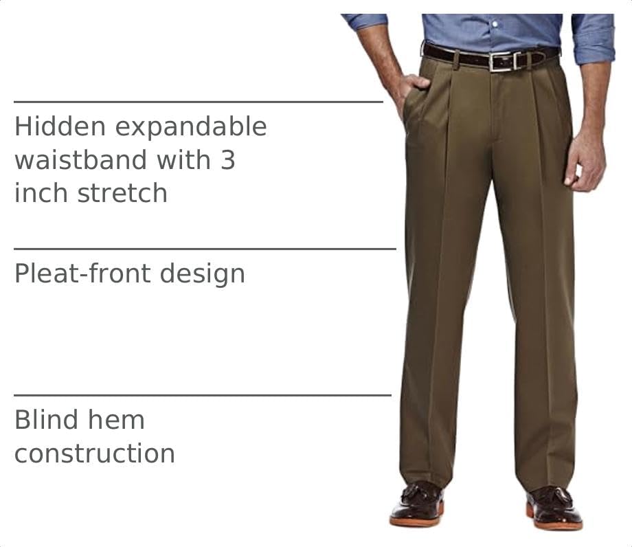 Haggar Men's Classic Fit Premium No Iron Khaki Pleated Pant
