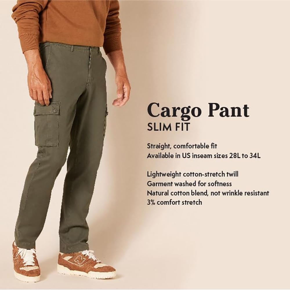 Amazon Essentials Men's Slim-Fit Stretch Cargo Pants with Tapered Leg