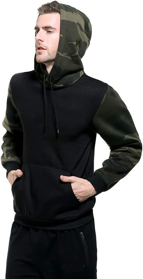 AOTORR Men's Pullover Hoodie Blend Fleece Long Sleeve Contrast Color Military Sweatshirt with Kanga Pocket