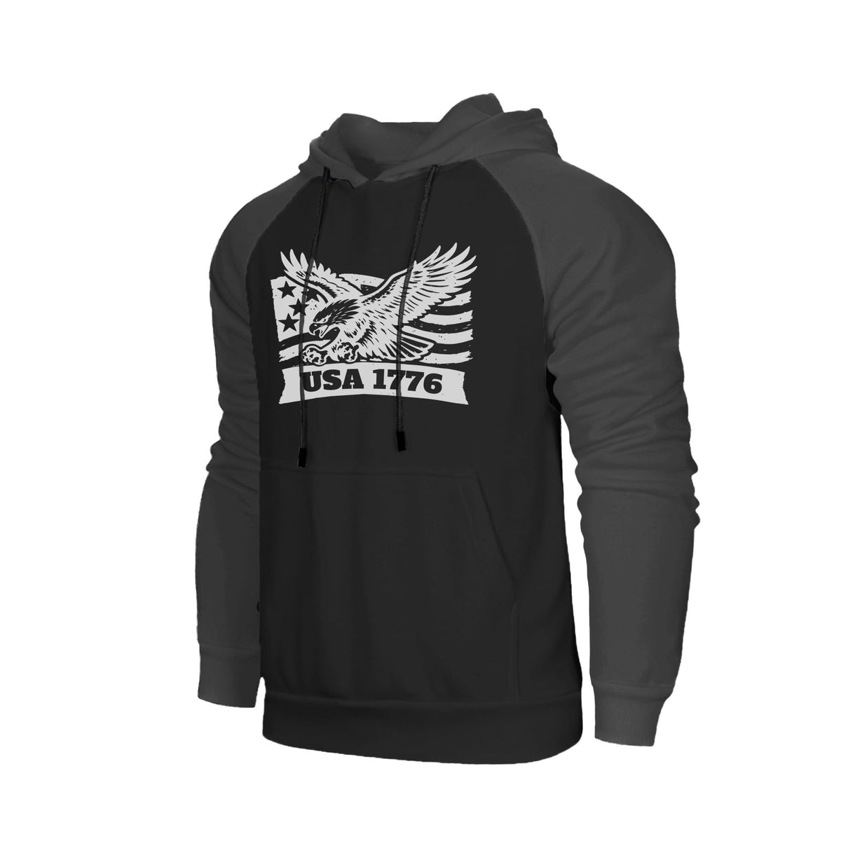 H HYFOL Men's Sweatshirt USA FLAG Patriotic Graphic Polyester Hoodies for Men Pocket Raglan Long Sleeve Sweatshirts