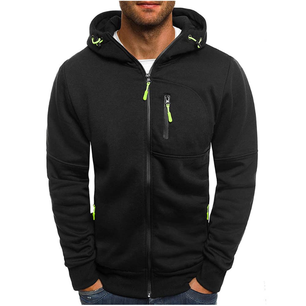 Men Hoodies Casual Hoodies for Men with Zip Pockets Full Zip Long Sleeve Sweatshirt Sports Hooded Jacket