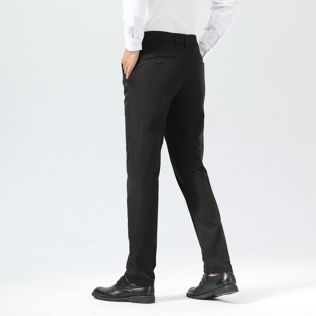 Plaid&Plain Men's Slim Fit Dress Pants Stretch Khaki Pants Wrinkle Free