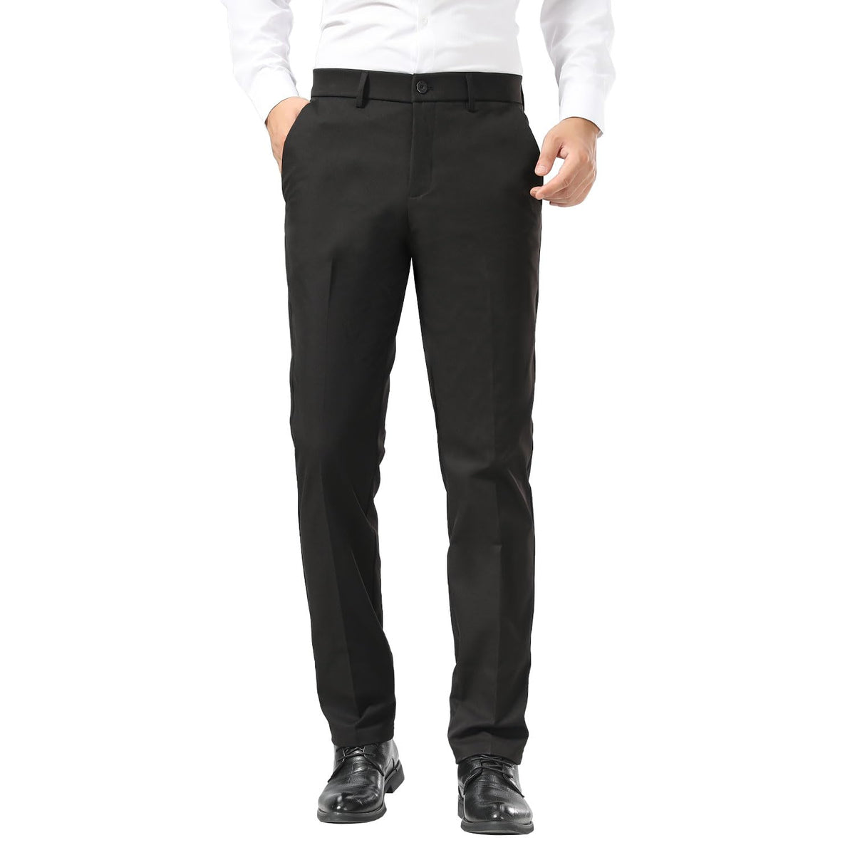 Plaid&Plain Men's Slim Fit Dress Pants Stretch Khaki Pants Wrinkle Free