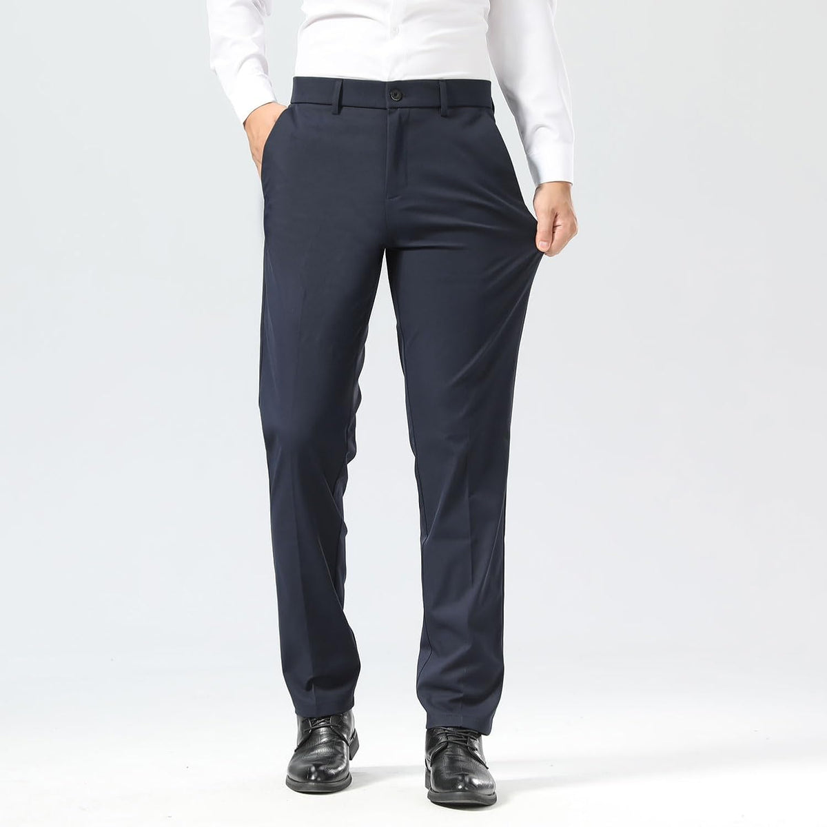 Plaid&Plain Men's Slim Fit Dress Pants Stretch Khaki Pants Wrinkle Free